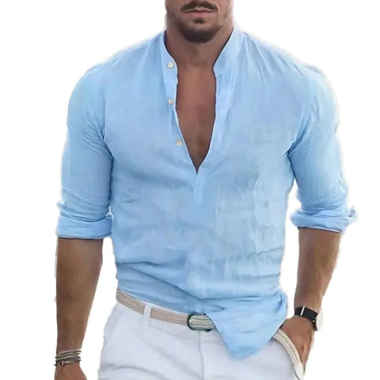 Men's Casual Solid Color Henley Collar Short Sleeve Shirt 37372015Y