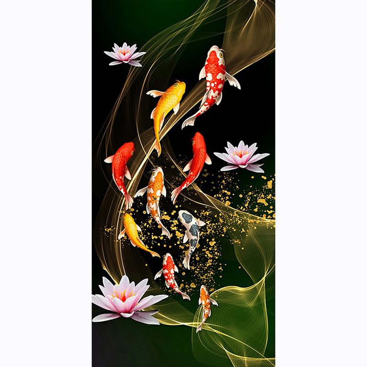Peinture de diamant - plein rond - lotus de poisson de koi (85*45cm)