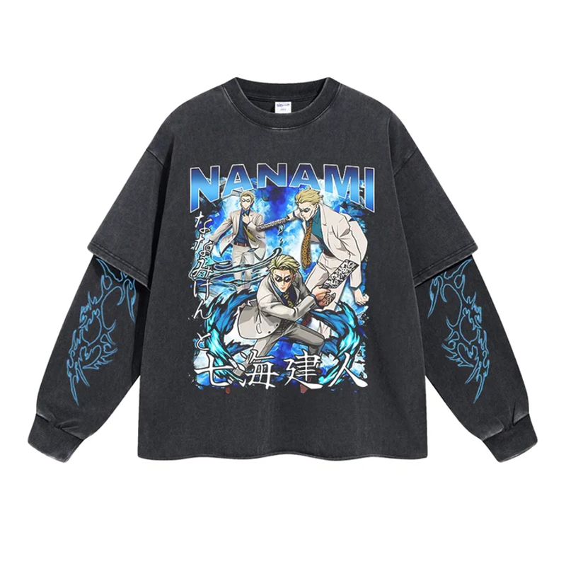 Jujutsu Kaisen Nanami Kento Oversized Washed Long Sleeve T-Shirt
