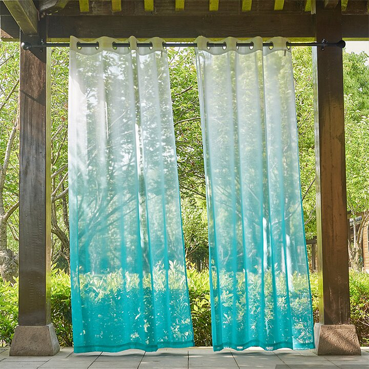 Outdoor Turquoise Sheer Gradient Airy Semi-shading Waterproof Curtains For Patio 1Pcs-ChouChouHome