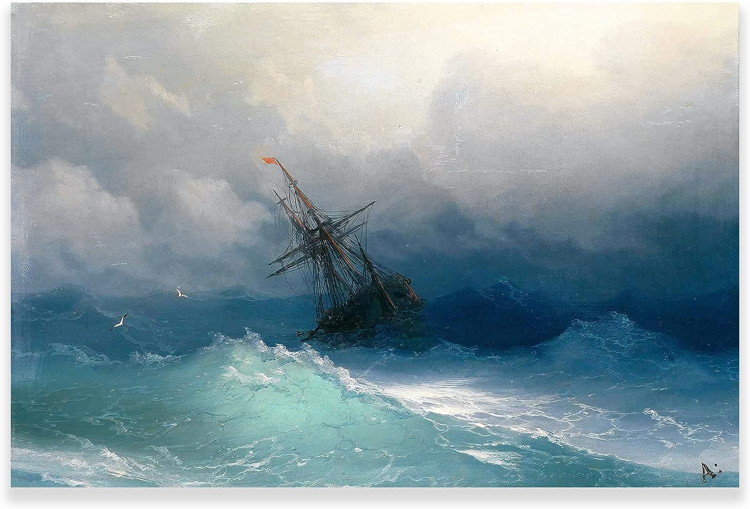 Ship in the Stormy Sea Art Print Poster by Ivan Aivazovsky - Famous Seascape Paintings Reproductions Romanticism Ocean Pictures Vintage Canvas Wall Art For Living Room Home Office Decor Unframed (Ship in The Stormy Sea,12x18in/30x45cm) Ship in the Stormy