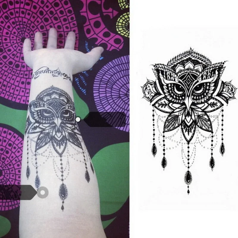 Temporary Tattoo Sticker Forest Moon Bird Bear animal Tattoos Waterproof Leopard Wolf Tiger Body Art Arm flower Fake Tattoo Men