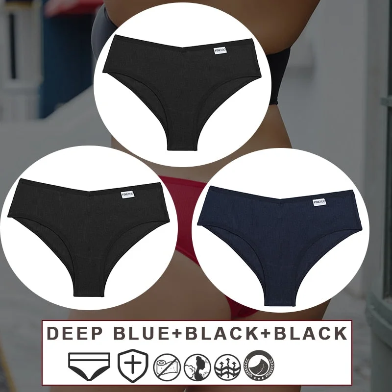 FINETOO 3PCS/Set M-2XL Women's Cotton Lingerie Panties Sexy  Underwear Bikini Thongs Pantys For Ladies Plus Size Female Briefs