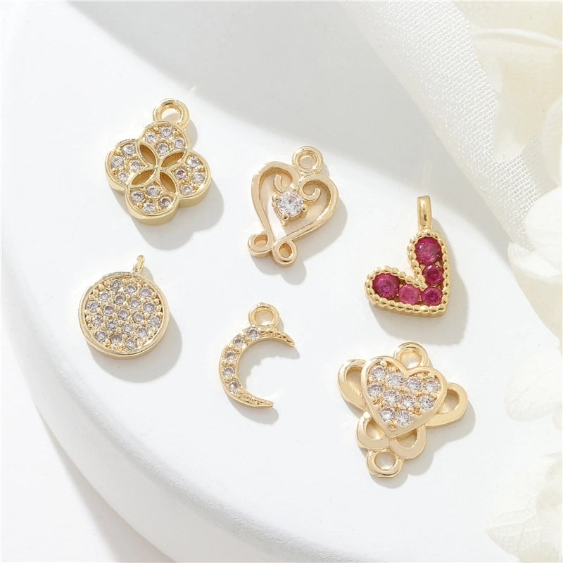1 Piece 10.1*8.1mm 9.9*10.8mm Copper Zircon Moon Heart Shape Jewelry Accessories Pendant