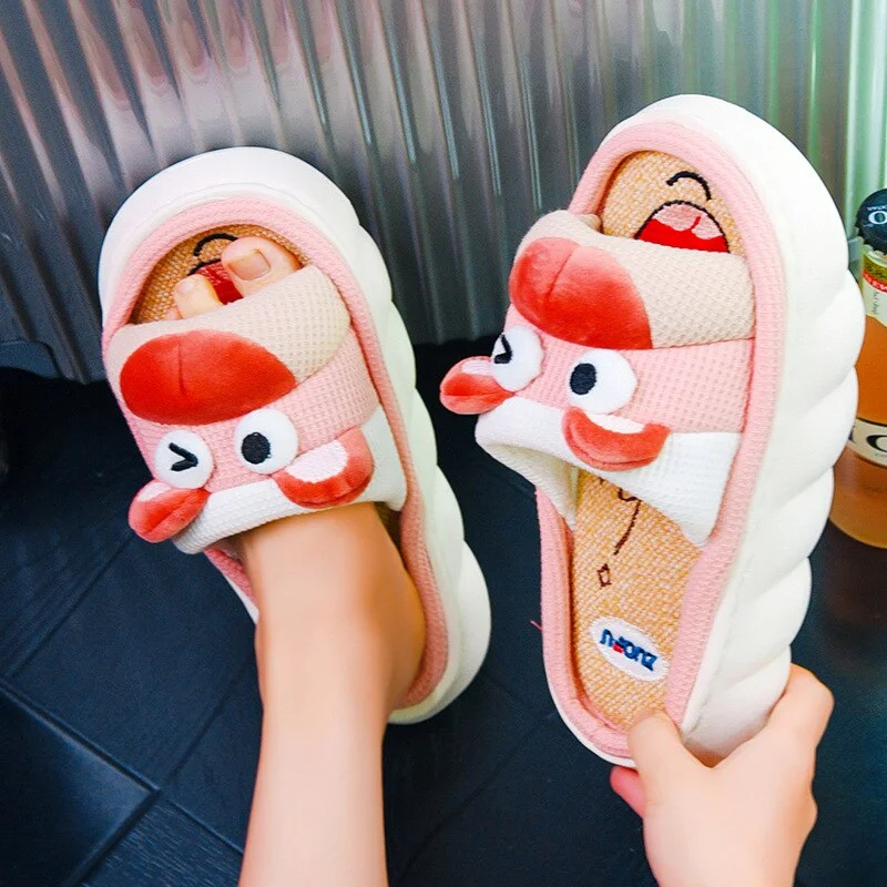 Yyvonne New Fashion Linen Slippers Women Cute Squirrel Home Platform Slippers Comfort Cartoon Couple Ladies Slides Free Shipping
