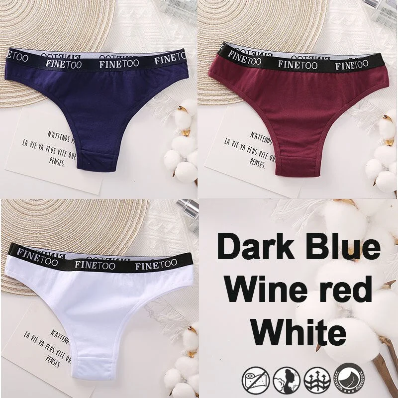 3PCS/Set Brazilian Panties Cotton Women's Underwear Sexy Lingerie Female Underpants Briefs Thong Girl Solid Color Finetoo Pantys
