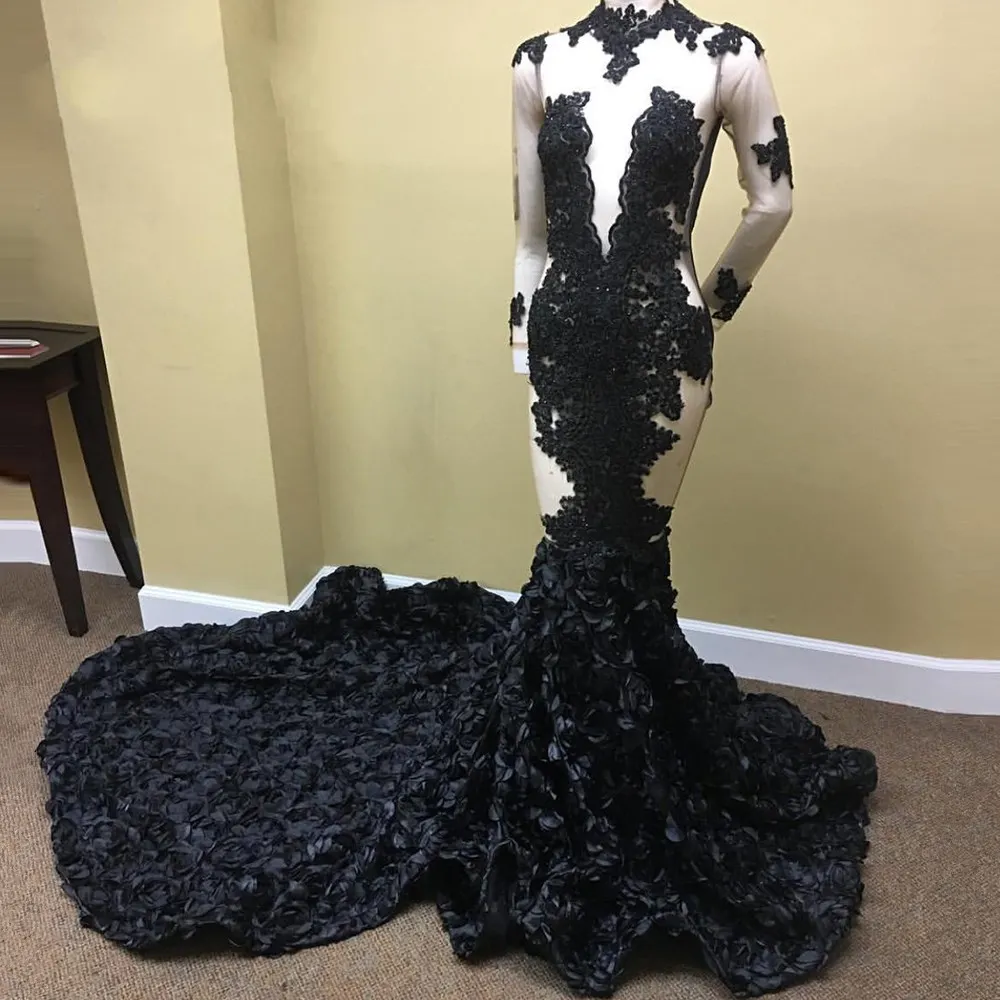 black prom dress with flowers on the bottom Black Prom Dresses,Lace Prom Dress,Floral Prom Dress,Princess Prom Dress,PD00231, US26W / Burgundy