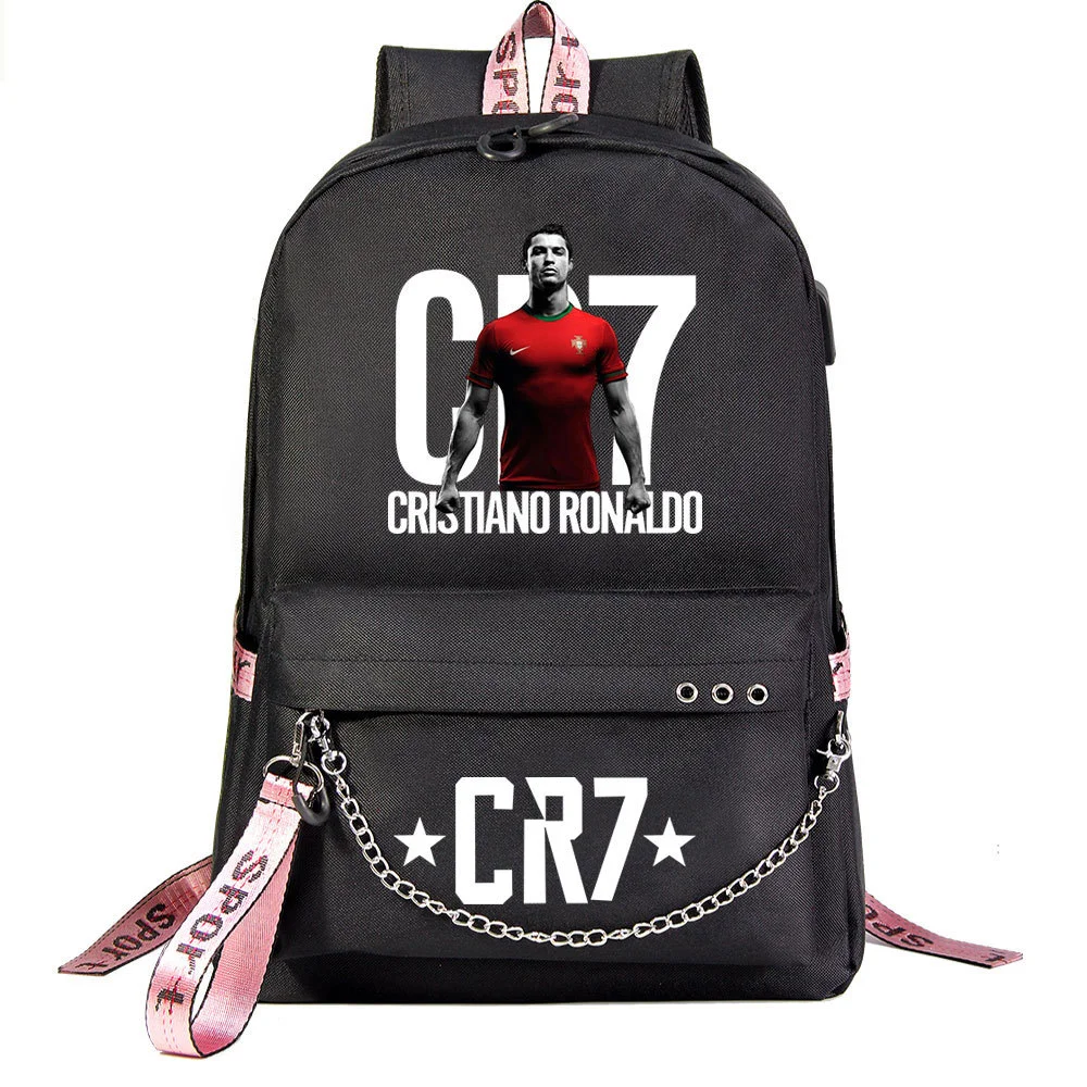 Buzzdaisy Cristiano Ronaldo Theme School Bag with 15-inch Laptop Compartment and USB Charging Cable