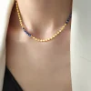 Natural Blue Stones & Golden Beads Necklace