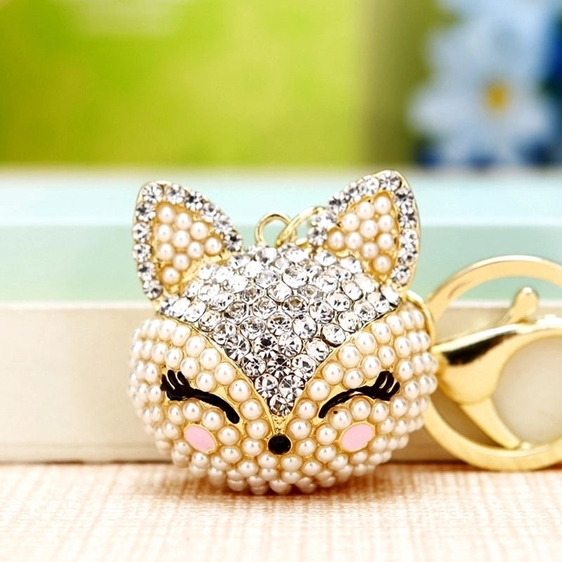 Cute Animal Pu Leather Alloy Inlay Rhinestones Women’s Keychain
