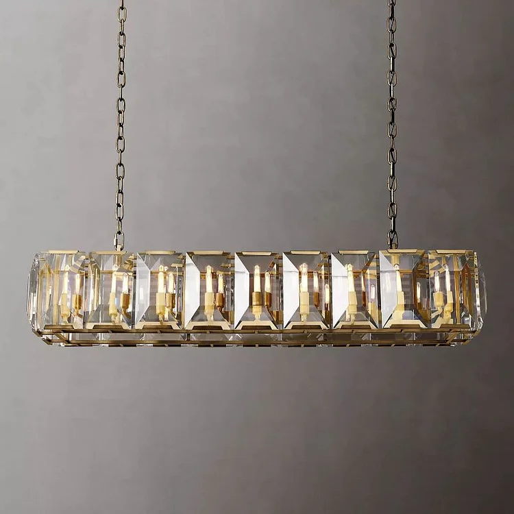 Harson Rectangular Gold and crystal chandelier 62"