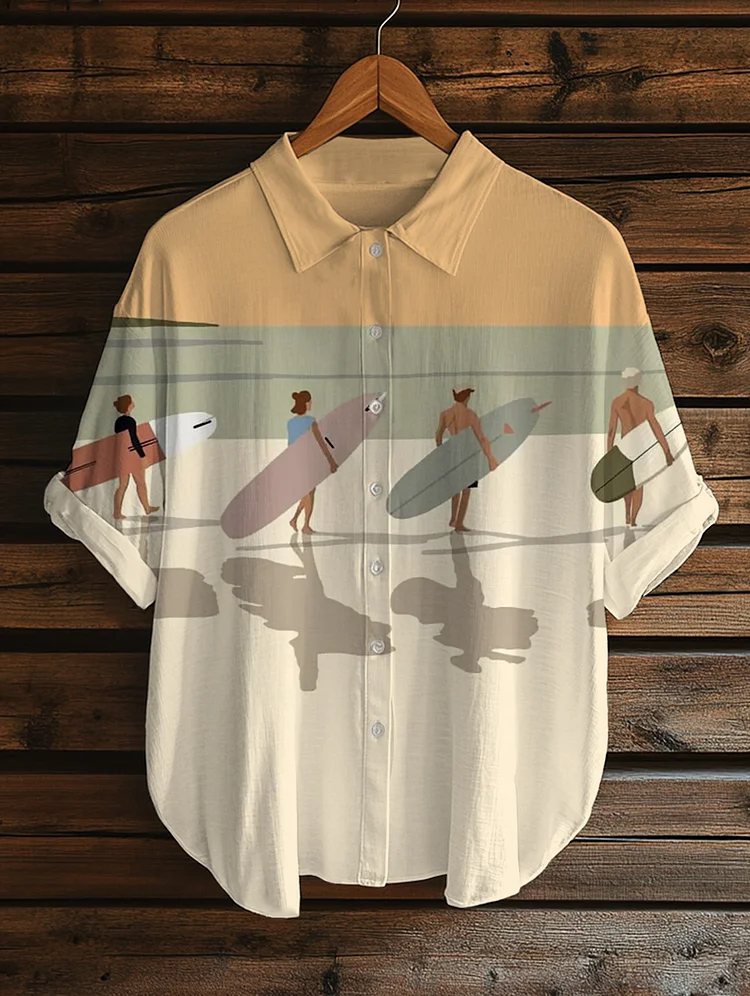 Women's Surfing Enthusiasts Vacation Art Print Short Sleeve Shirt