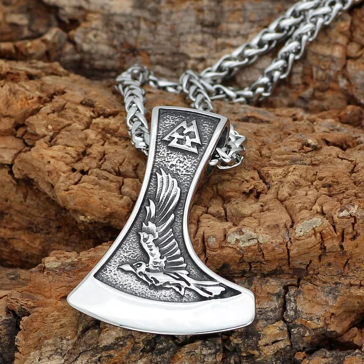 Coutureaura Viking Axe With Wolf And Raven Necklace
