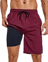 difficort Mens Swim Trunks Quick Dry Bathing Suit 9 inch Inseam Board Shorts with Compression Liner and Zipper Pocket