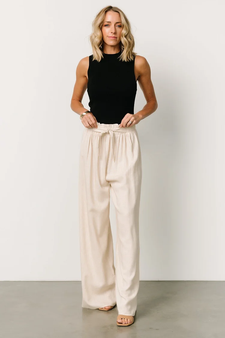Eddi Linen Paperbag Pants | Natural