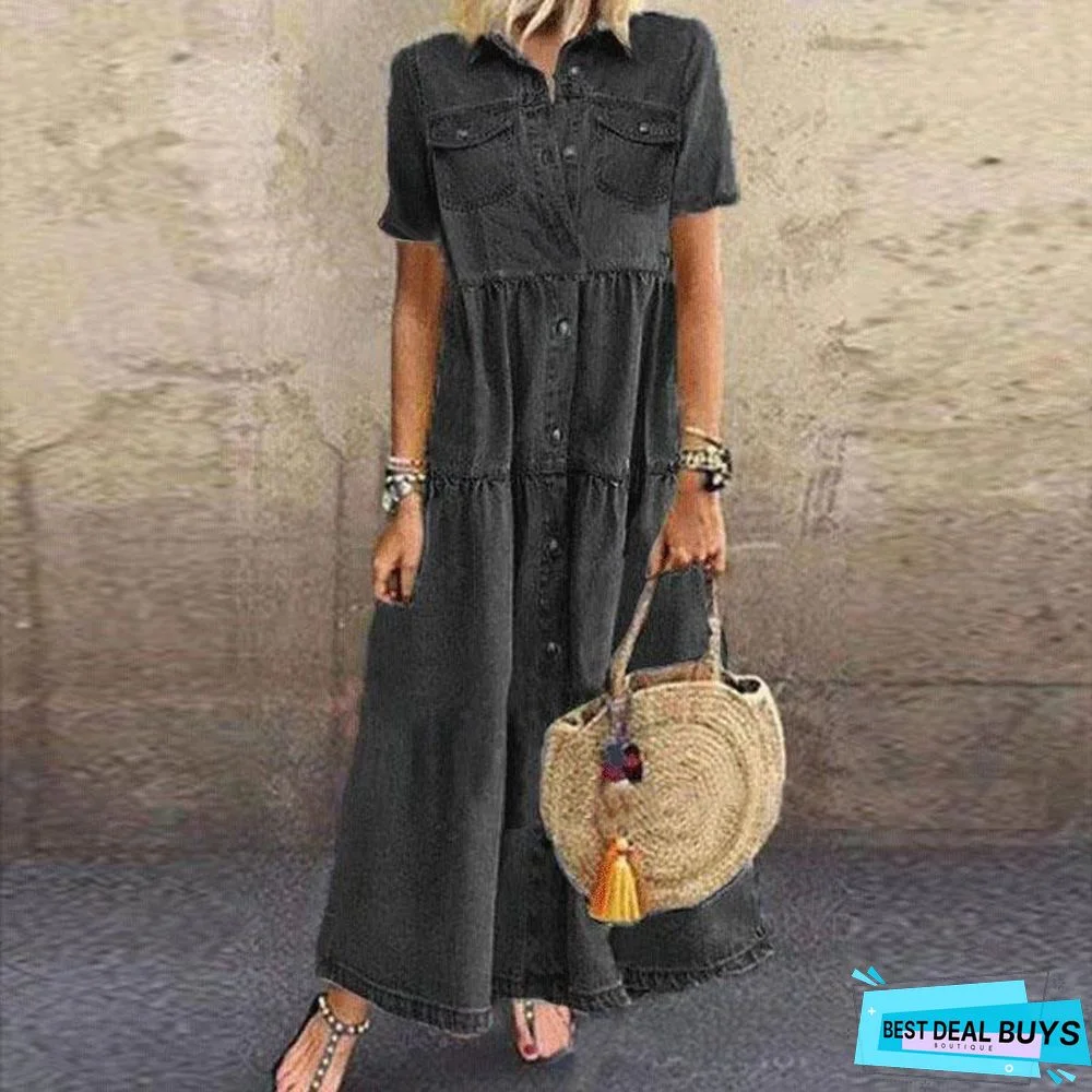 Denim Style Long Multi Button Old Dress