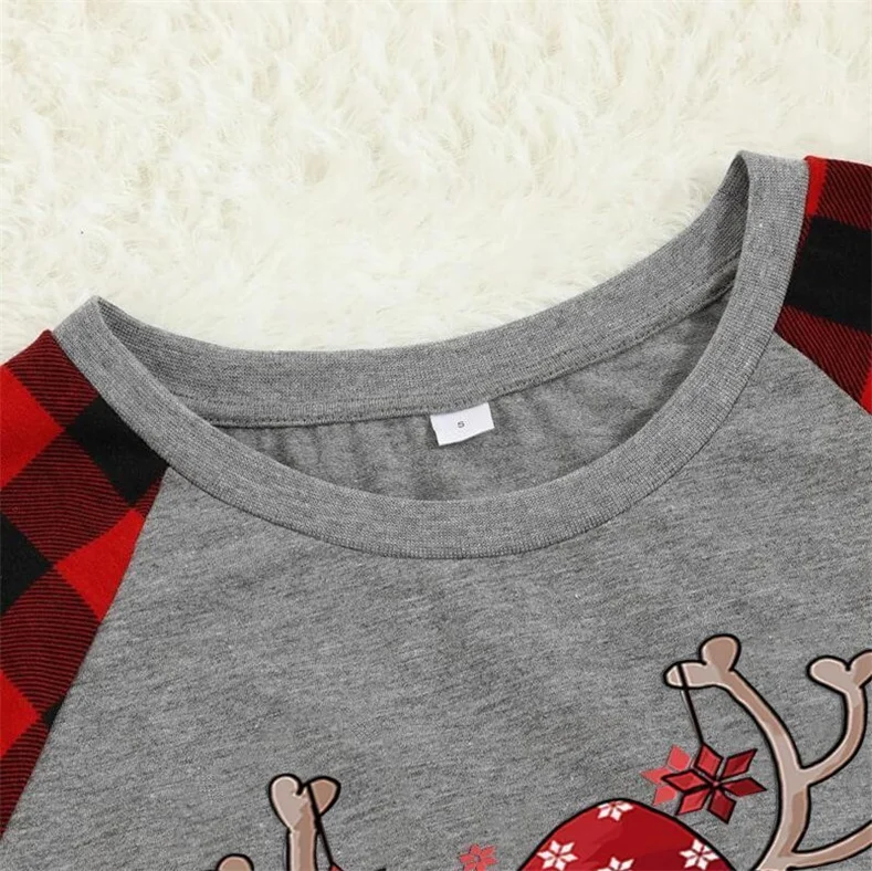 Christmas print patchwork round collar pajamas set