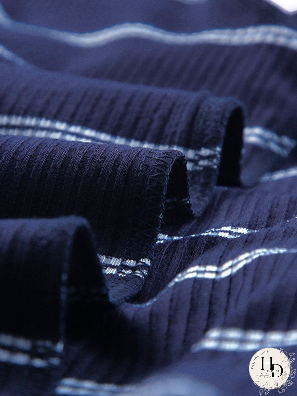 Blue Striped Rib Knit Pullover with Color Block Cuffs