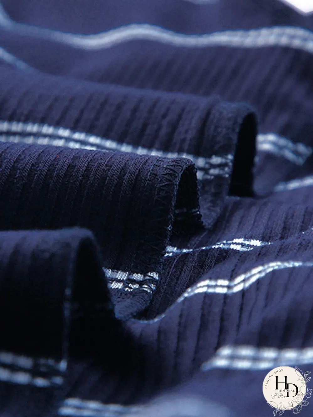 Blue Striped Rib Knit Pullover with Color Block Cuffs