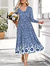 Chic Floral Print Long Sleeve A-Line Midi Dress - V Neck, Casual, Comfortable, Flowy, Womens Clothing for Everyday Wear - Perfect for Spring and Summer