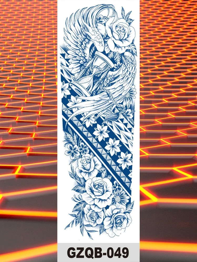 Temporary Flower Full Arm Waterproof Tattoo Stickers Banshee Warrior Crane Angel Lotus Juice Ink Men Women Girl Leg Fake Tatoo