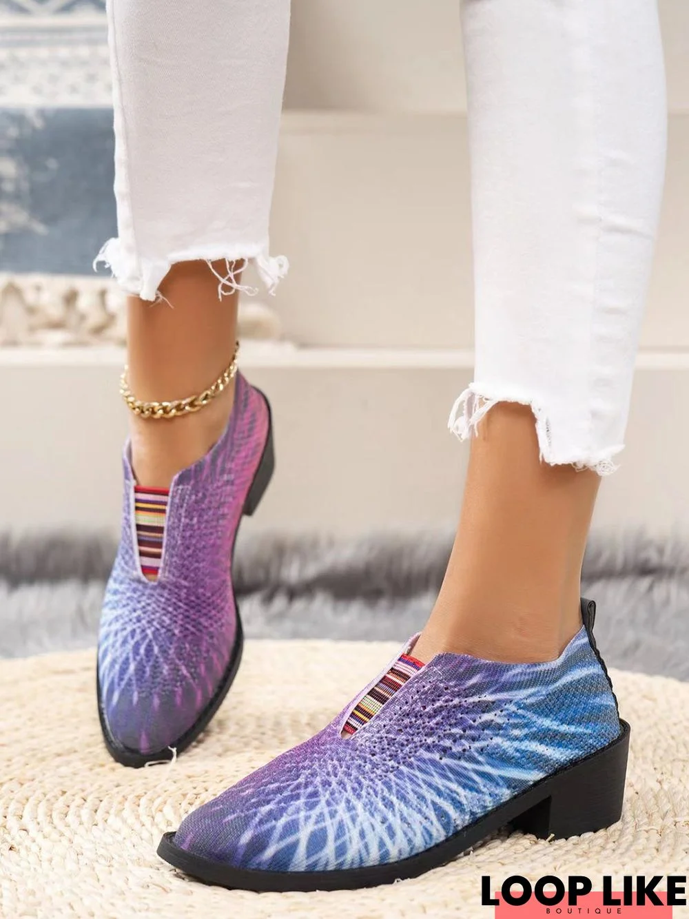 Plus Size Ombre Printing Mesh Fabric Casual Shoes