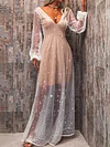 Sequined See-Through Long Sleeve Wedding Maxi Dress