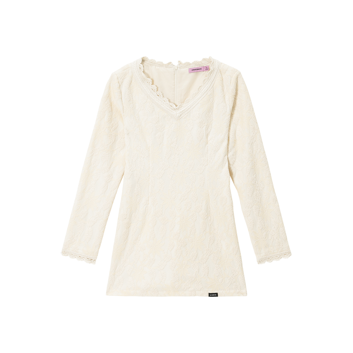 Unvesno Ung Series Lace V-neck Slim-fit Dress Heavy Texture Long Sleeve Mid-waist T-shirt Sle Short Skirt Basic Model