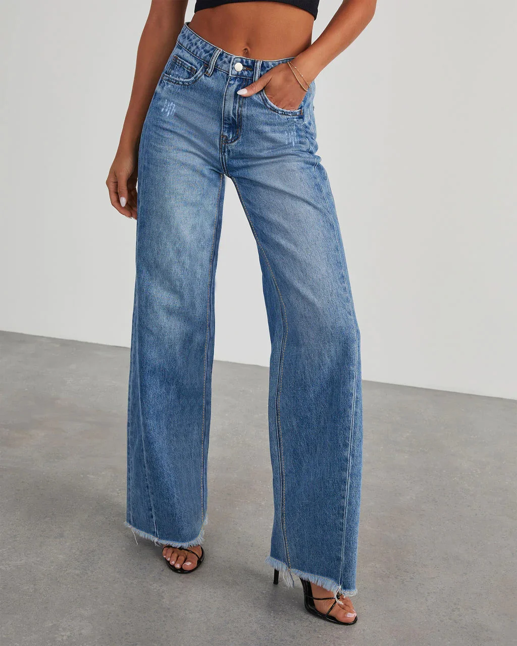 Zingj Zingj Early Autumn New Casual Street Loose Wide Leg Wash Water Wool Edge Jeans Female 32150
