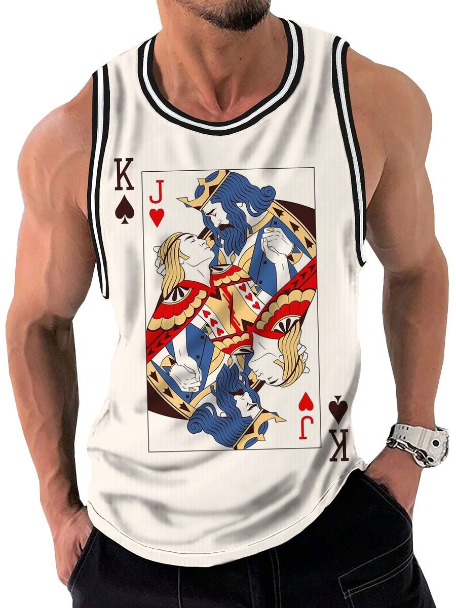 Men's Gay Beige Playing Cards J & King Art Print Tank Top