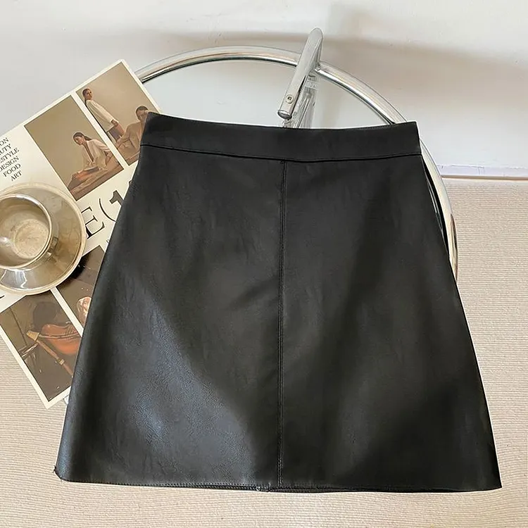 High Waisted Black Leather Pencil Mini Skirt for Women