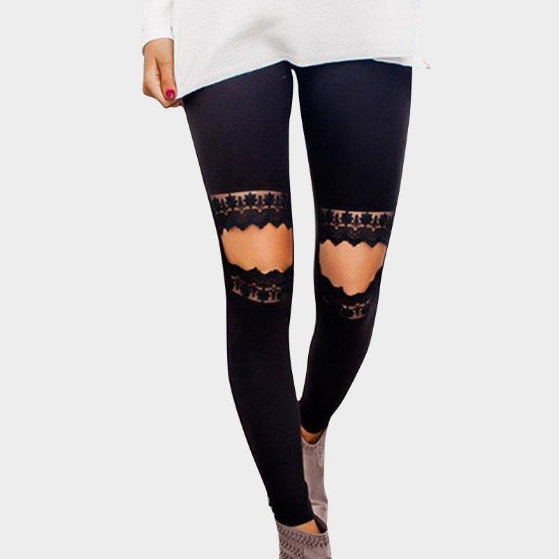 Leopard Print Lace Hollow Out Knee Leggings