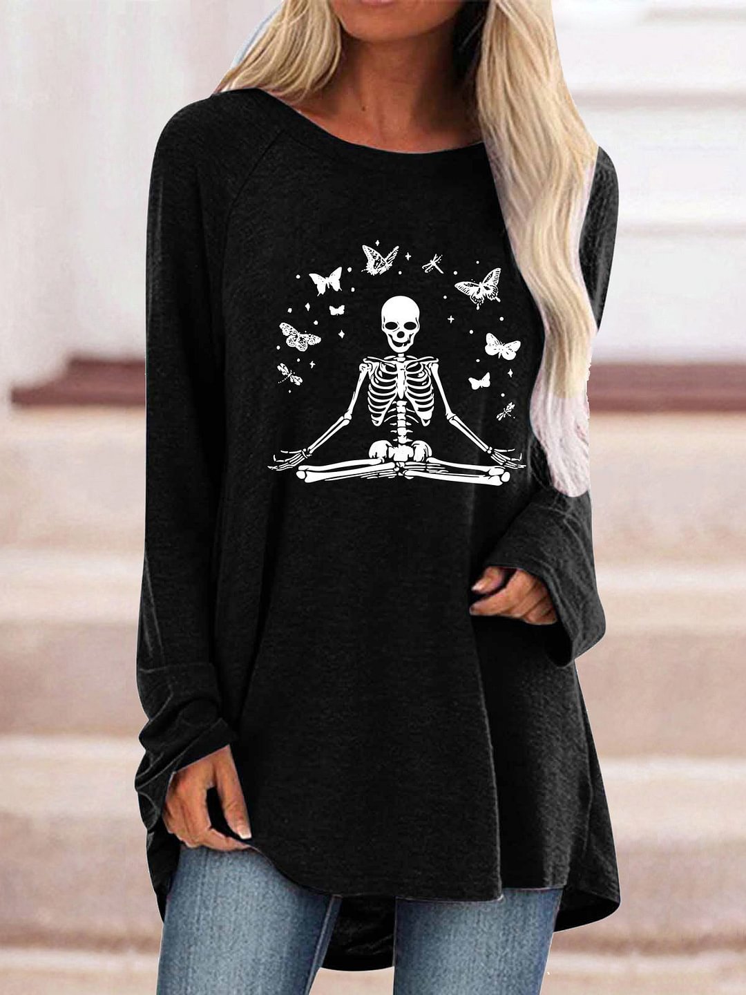 Women Long Sleeve Scoop Neck Printed Graphic Top