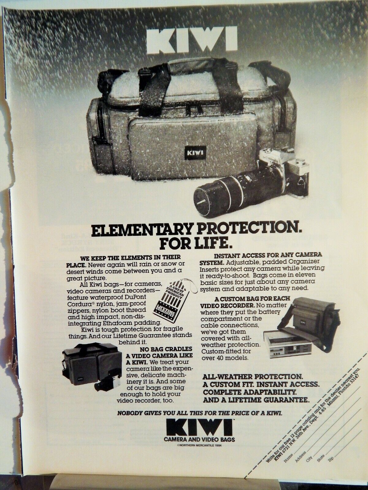 KIWI CAMERA ACCESSORY BAGS / DIAMOND BELT BUCKLE1985 VTG Photo Poster painting AD, RARE EPHEMERA