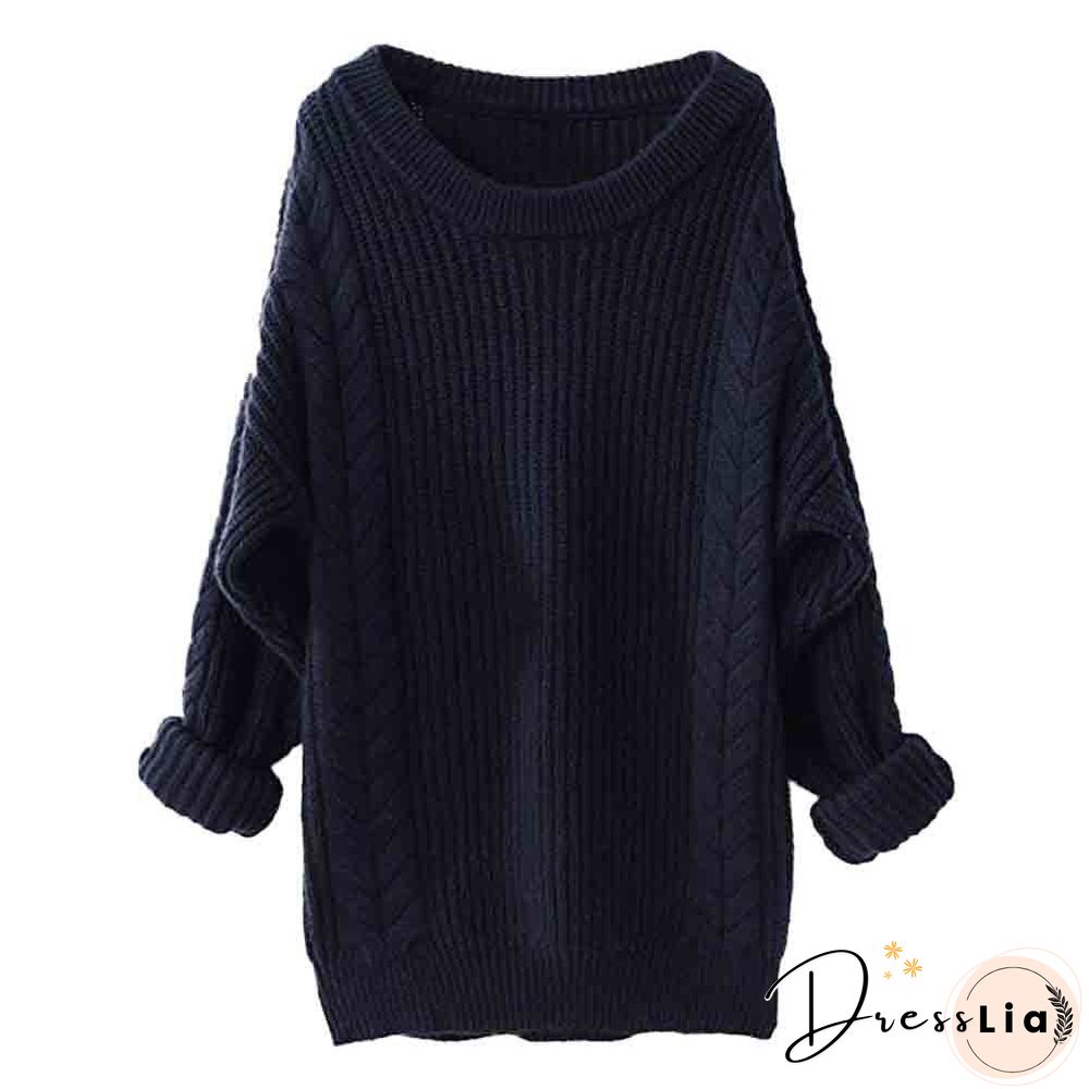 Big Collar Long Sleeve Hemp Pattern Pullover Sweater