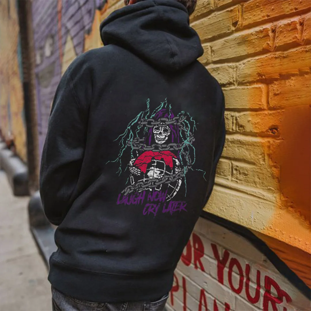 Laugh Now Cry Letter Reaper Bound By Chains Print Hoodie - Krazyskull