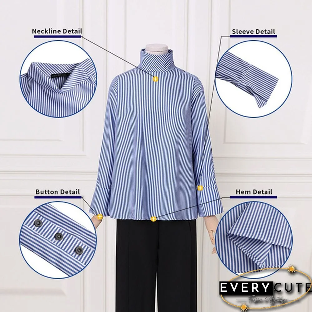 S-5XL Women Long Sleeved Stand Collar Casual Blouse Baggy Tops Blusas Feminina New