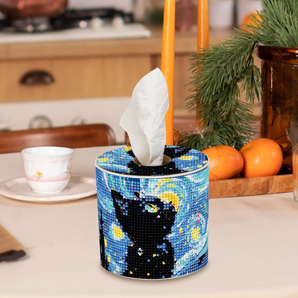 Black Cat DIY Diamond Painting Handmade Tissue Holder Rhinestones Tissue Box