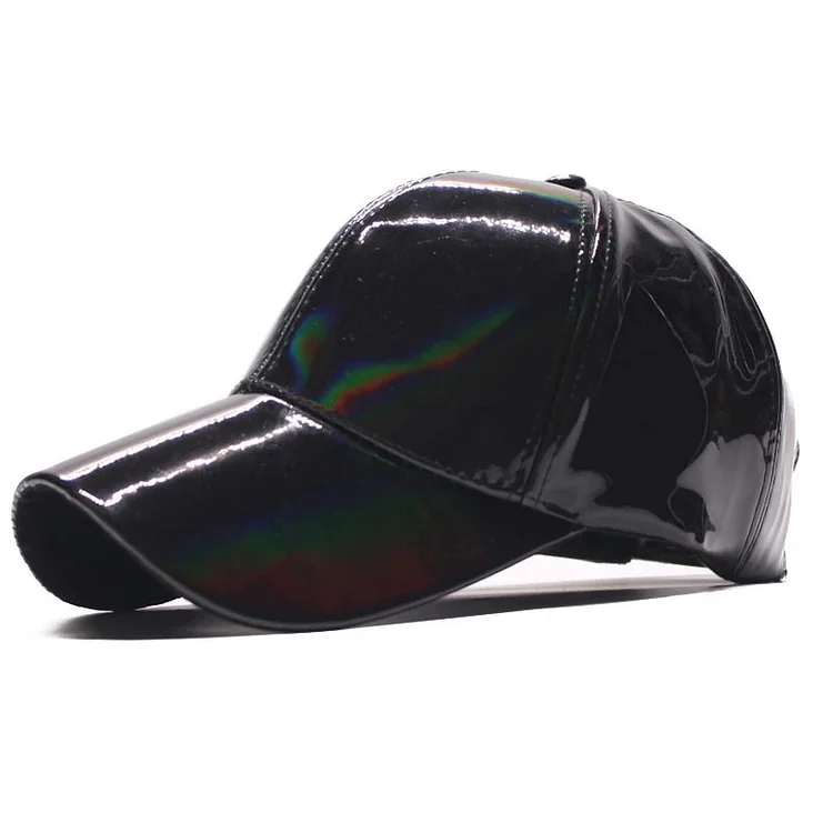 Hip Hop Rainbow Laser Color Leather Baseball Cap Fitted Hats at Hiphopee