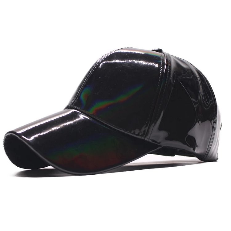 Hip Hop Rainbow Laser Color Leather Baseball Cap Fitted Hats