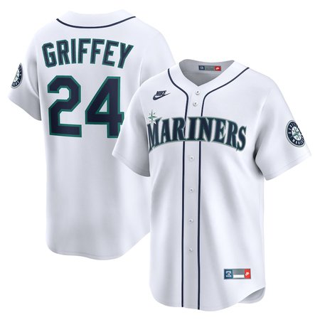 Men's Seattle Mariners #24 Ken Griffey Jr.  White Throwback Cooperstown Collection Limited Jersey 6A2N