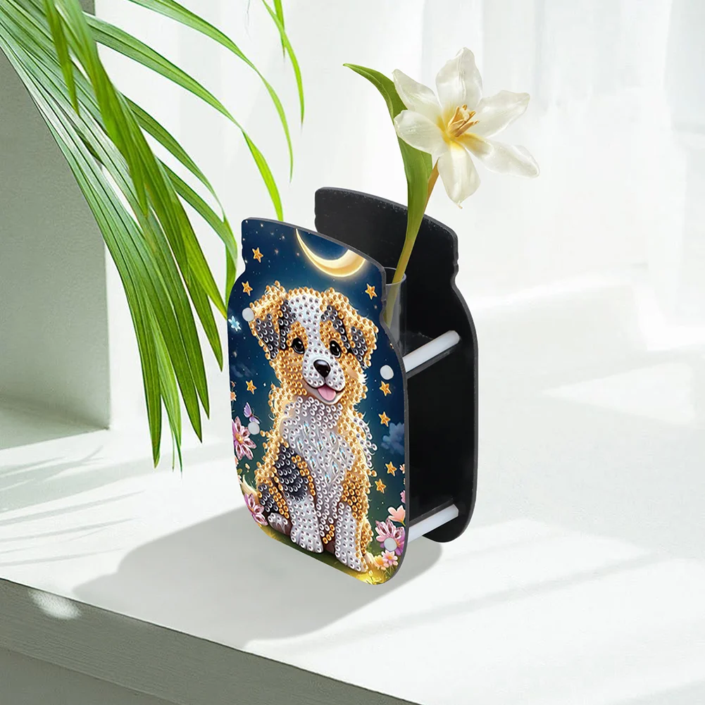 Cute Puppy Acrylic Double Sided Special Shape Diamond Painting Vase for Home