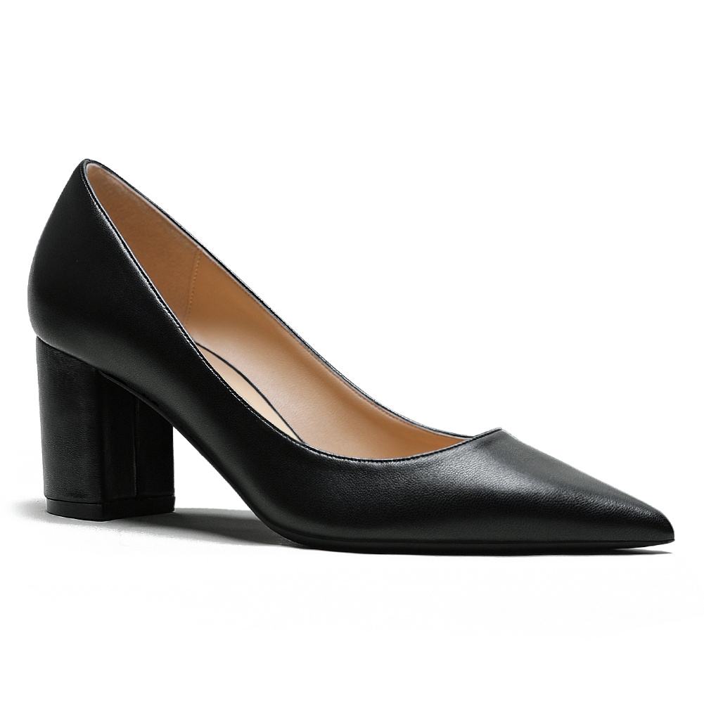 65mm Women Chunky Heels Comfortable Middle Block Heel Pumps-MERUMOTE