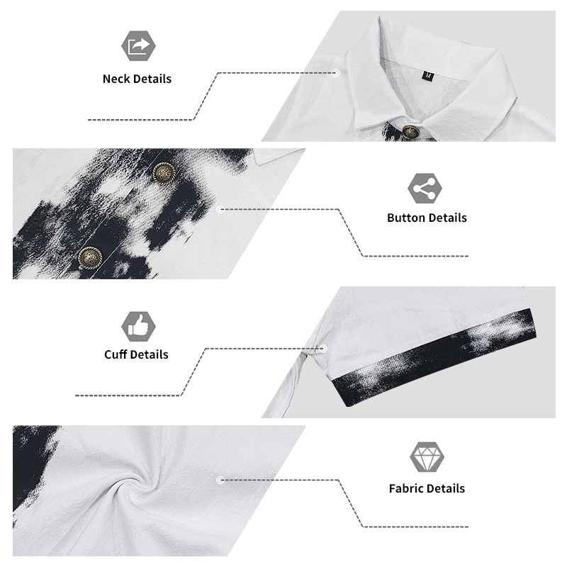 2026 Men’s Summer Linen Shirt Abstract Splash Ink Graffiti Loose Casual Vintage Short Sleeve Shirt