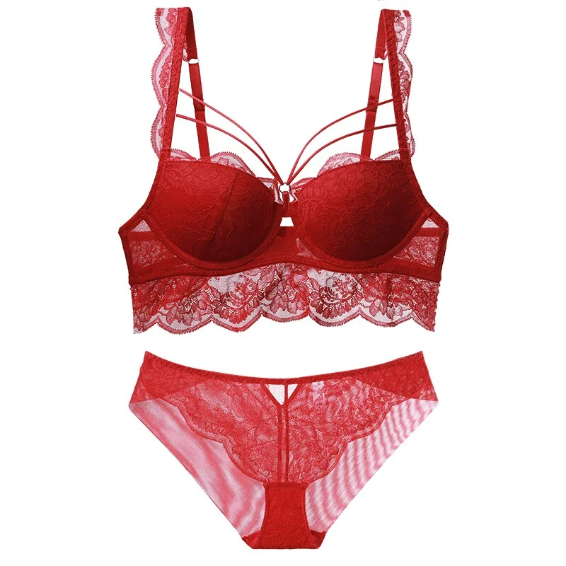 Billionm Women Underwear Sexy Ultra Thin Bra Set Black Lace Hollow Push Up BrassiereTemptation Intimates Plus Size Bra & Brief Set