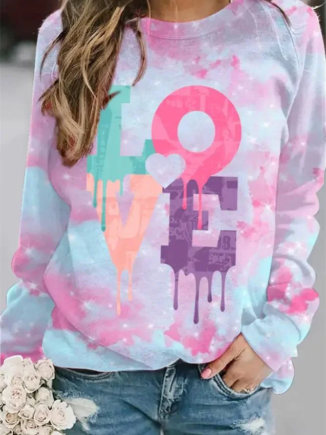 Women's Long Sleeve Scoop Neck Love Printed Graphic Tops