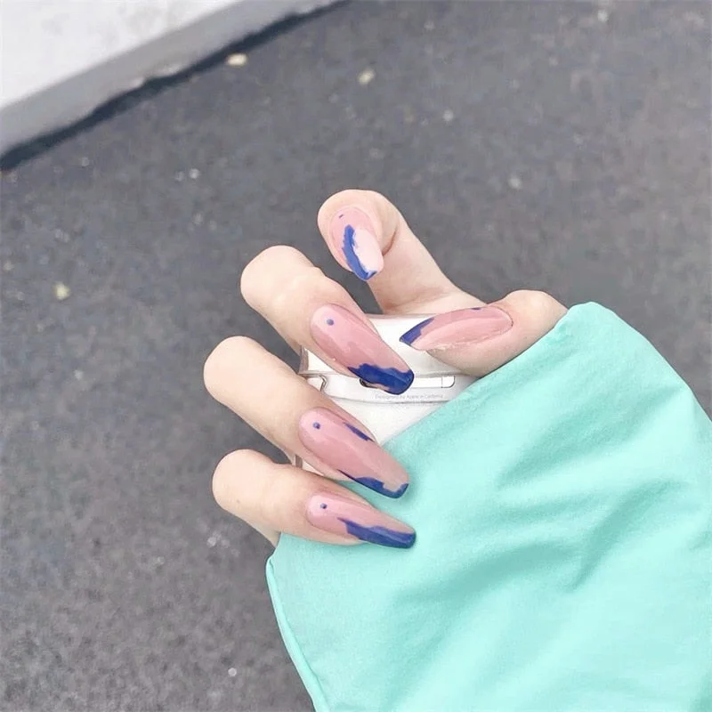 Sweet Summer Women Fake Nails Stickers Long Rose Pink Candy Color Wearable Nail Stickers Full Finished Nails With Glue 24pcs-Nail Inspo