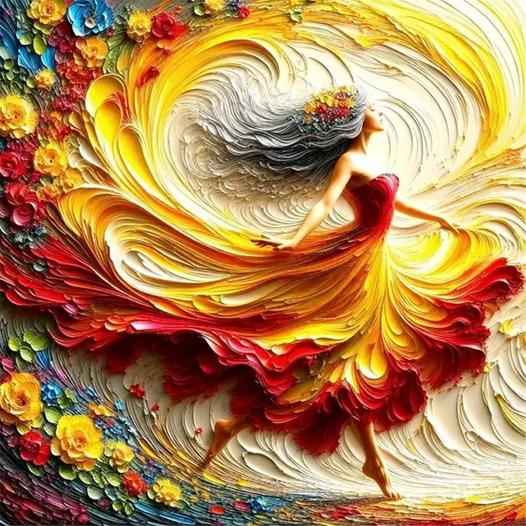 Girl In A Colorful Skirt 40*40CM (Canvas) Full Round Drill Diamond Painting gbfke