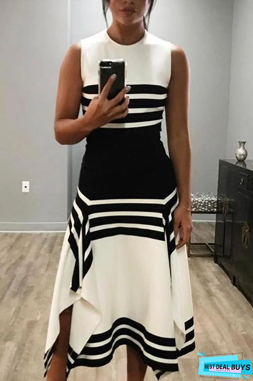 Color Block Sleeveless Midi A-line Dress