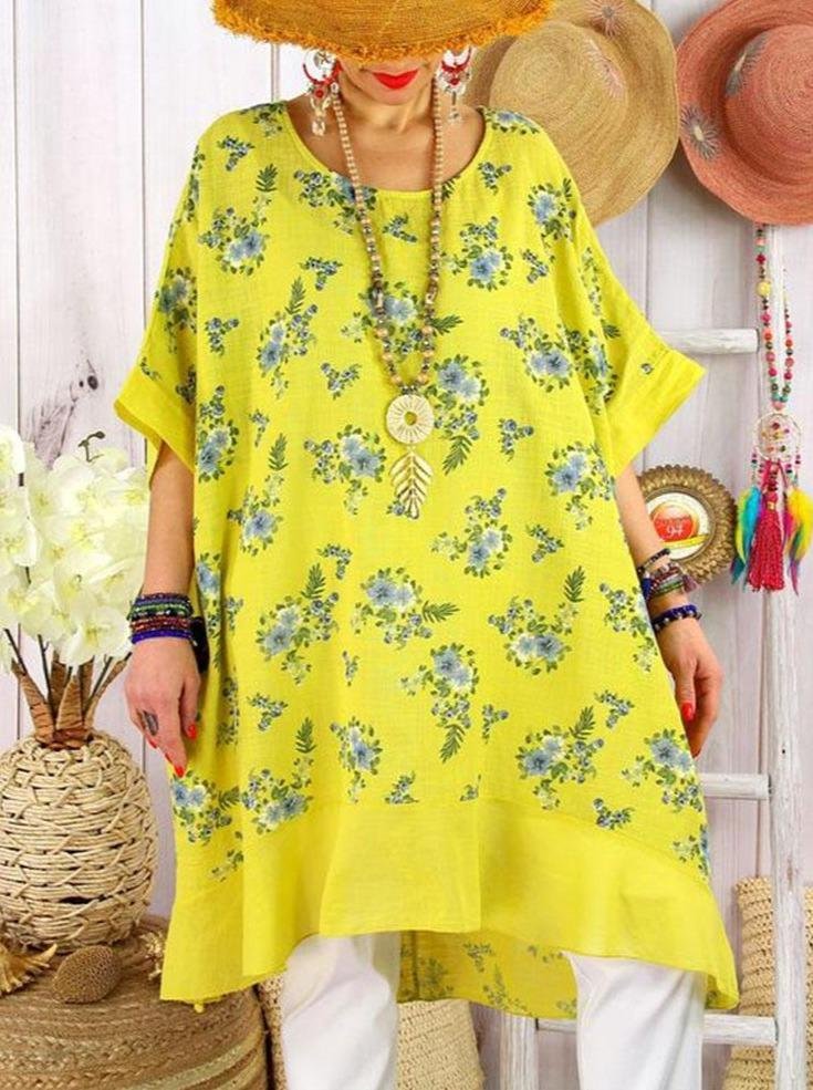 Plus Size Round Neck 3/4 Sleeve Top